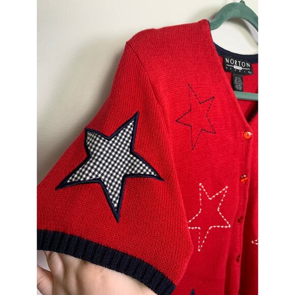 Vintage Short Sleeve Red Cardigan with Star Embellishments, Size PL - Picture 5 of 5